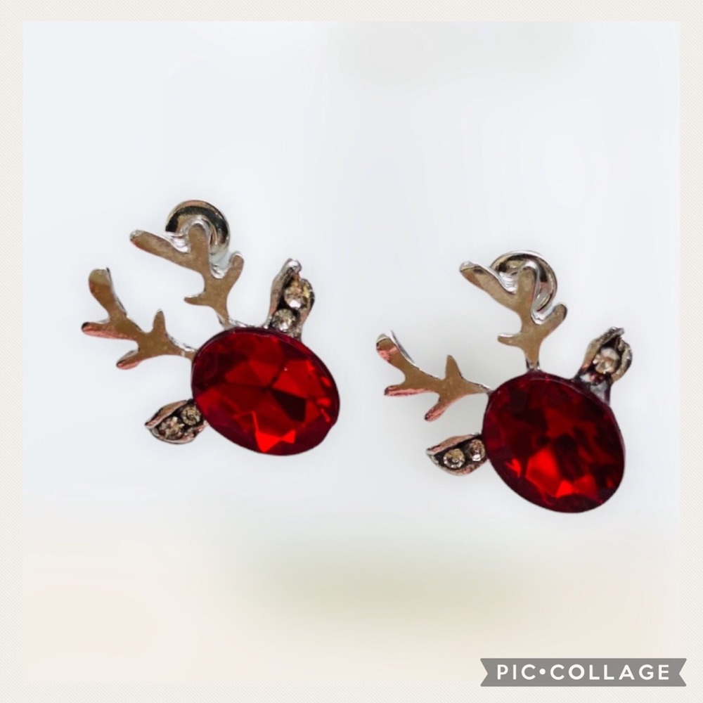 NEW HP Holiday Red Rhinestone Reindeer Earrings